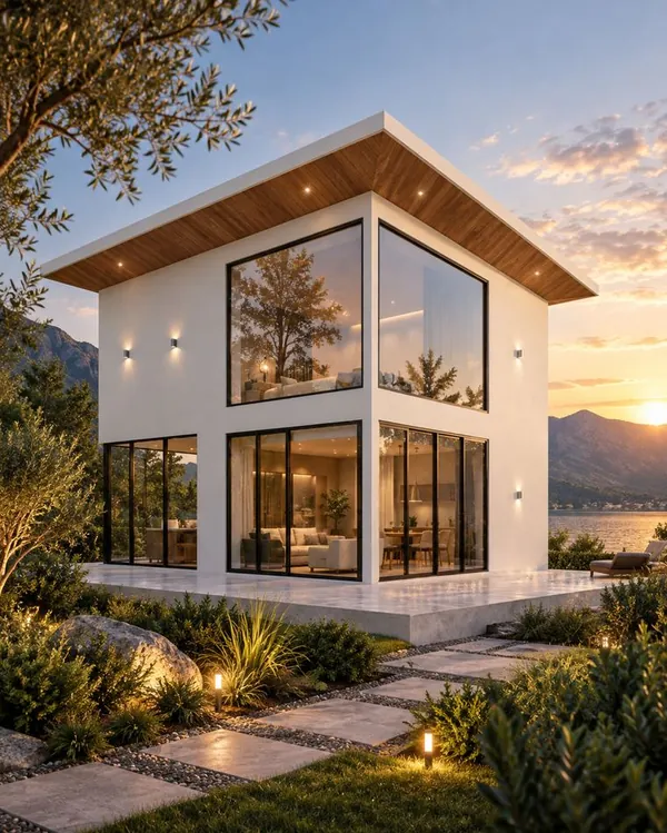 Chalé Mirante Branco: 2 pavimentos · fachada clara, em steel frame.
